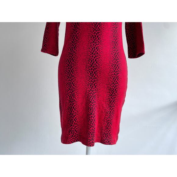 Vtg 80's Red Leopard Print Long Sleeve Bodycon Dress Sz S/M Goth Punk Grunge - Picture 5 of 10